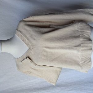 Daily Ritual Elegant Cream V-Neck Sweater for Women Size M 100% Cotton